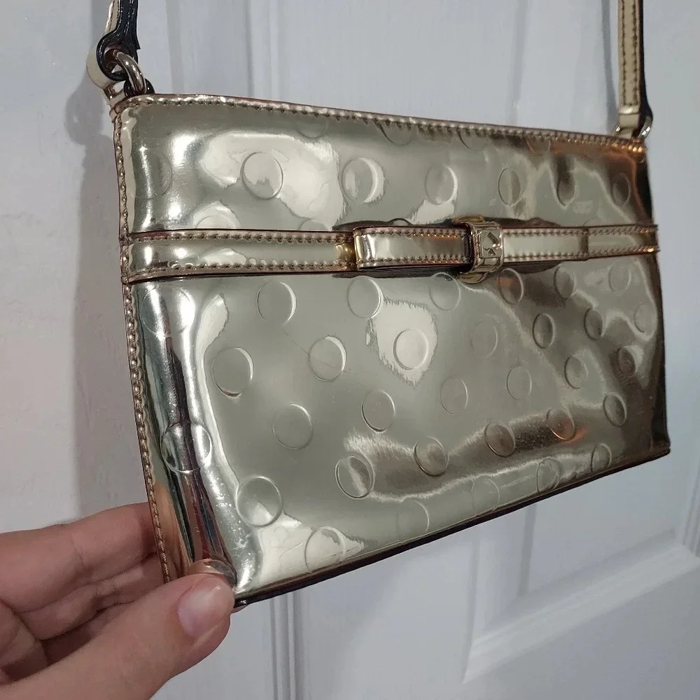 Kate Spade New York Bow Accent Metallic Gold Polka Dot Design Crossbody